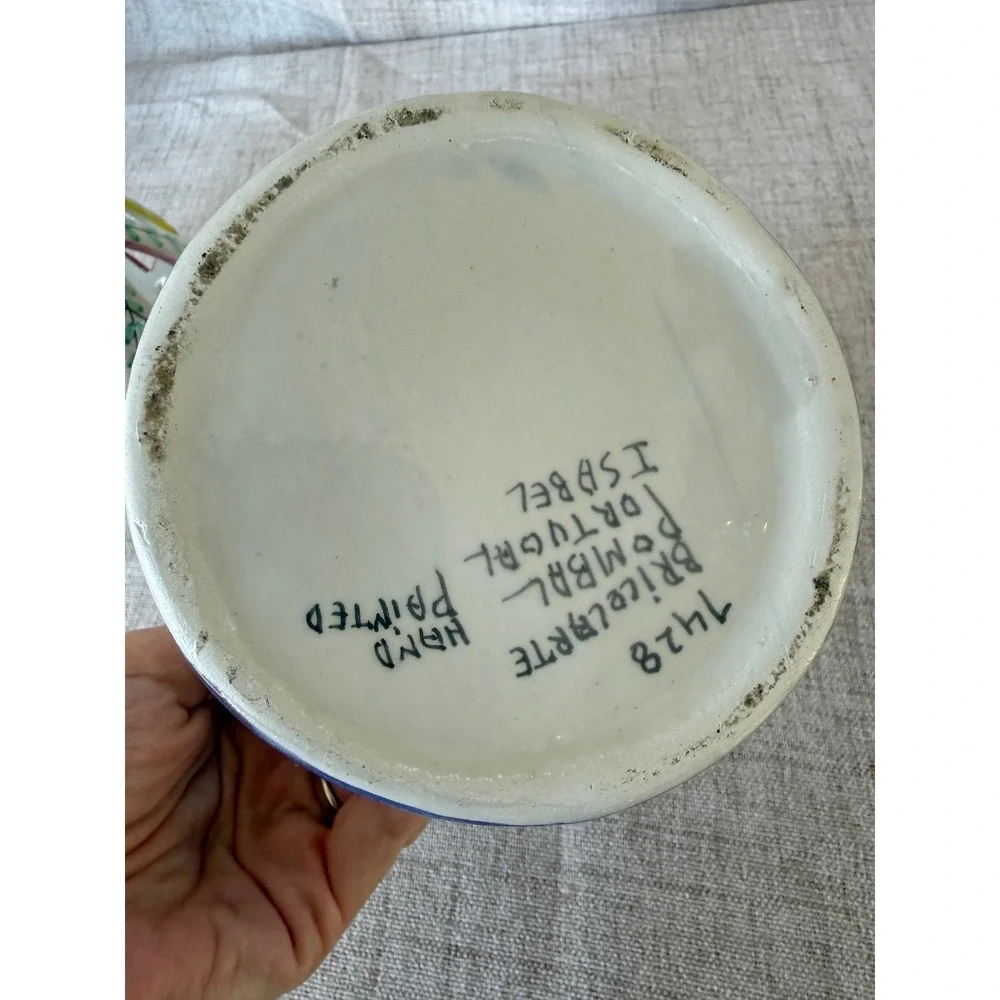 Brilho e Arte Candle Holder Portugal Ceramic Blue Floral Vintage Excellent